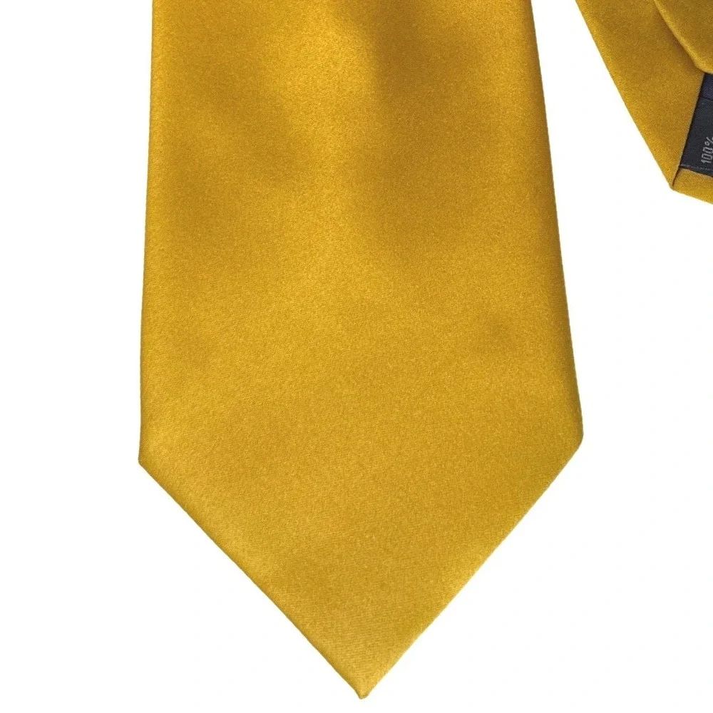 Mens Gold Mustard Yellow Solid Satin Necktie 3.5 In Width Classic 58 Inch Length